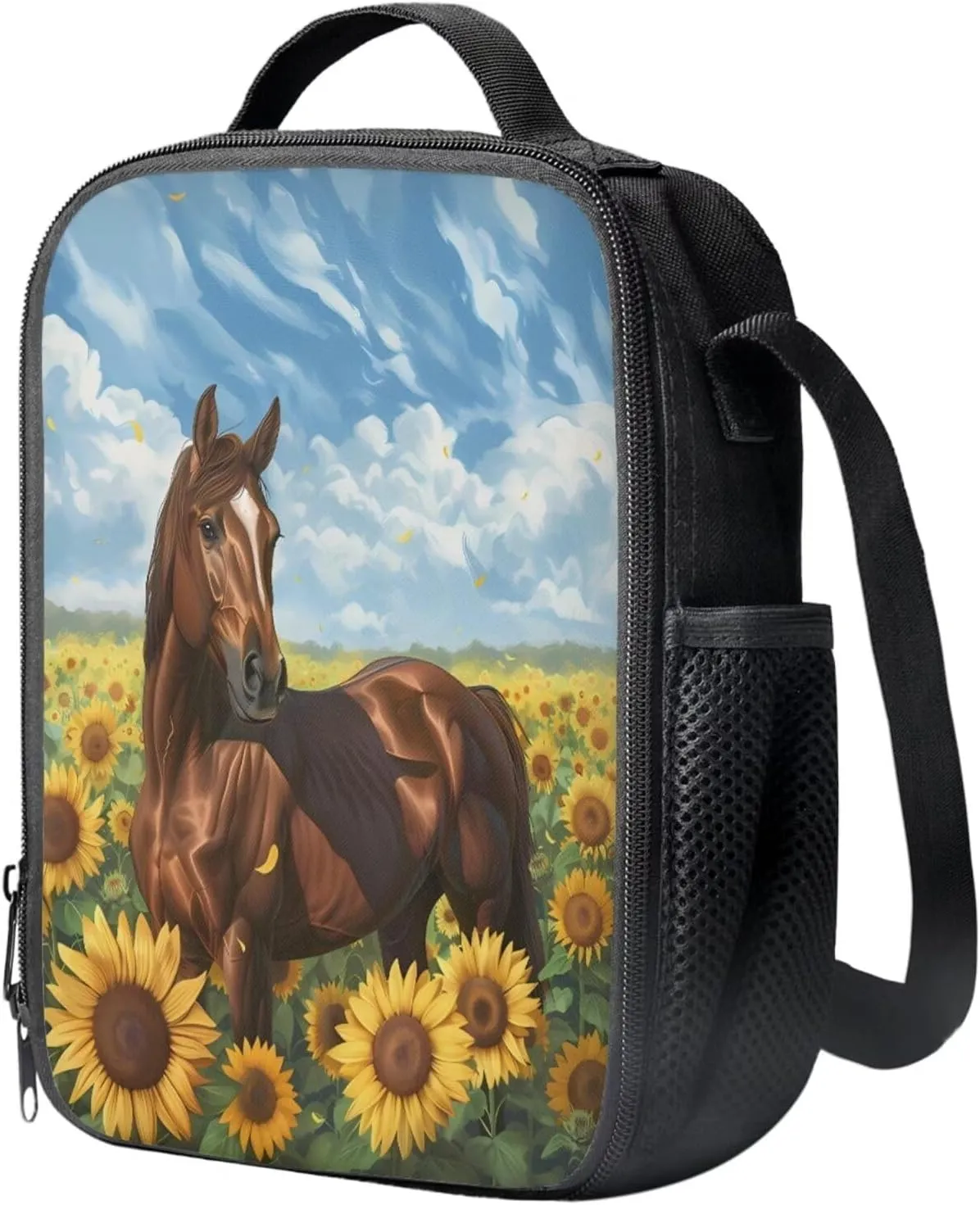 3D Horse Backpack for Boys, Sunflower Kids Backpack Sets, Cute Backpack for Toddlers Girls, Kids Casual Travel Backpack Set with Water Bottle Holder for Middle School Junior Kids
