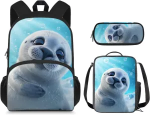 3D Otter Kids Backpack Boys Elementary School Students Preschool Backpack with Lunch Box Pencil Case Organizer Suitable for Traveling Hiking Camping Picnic