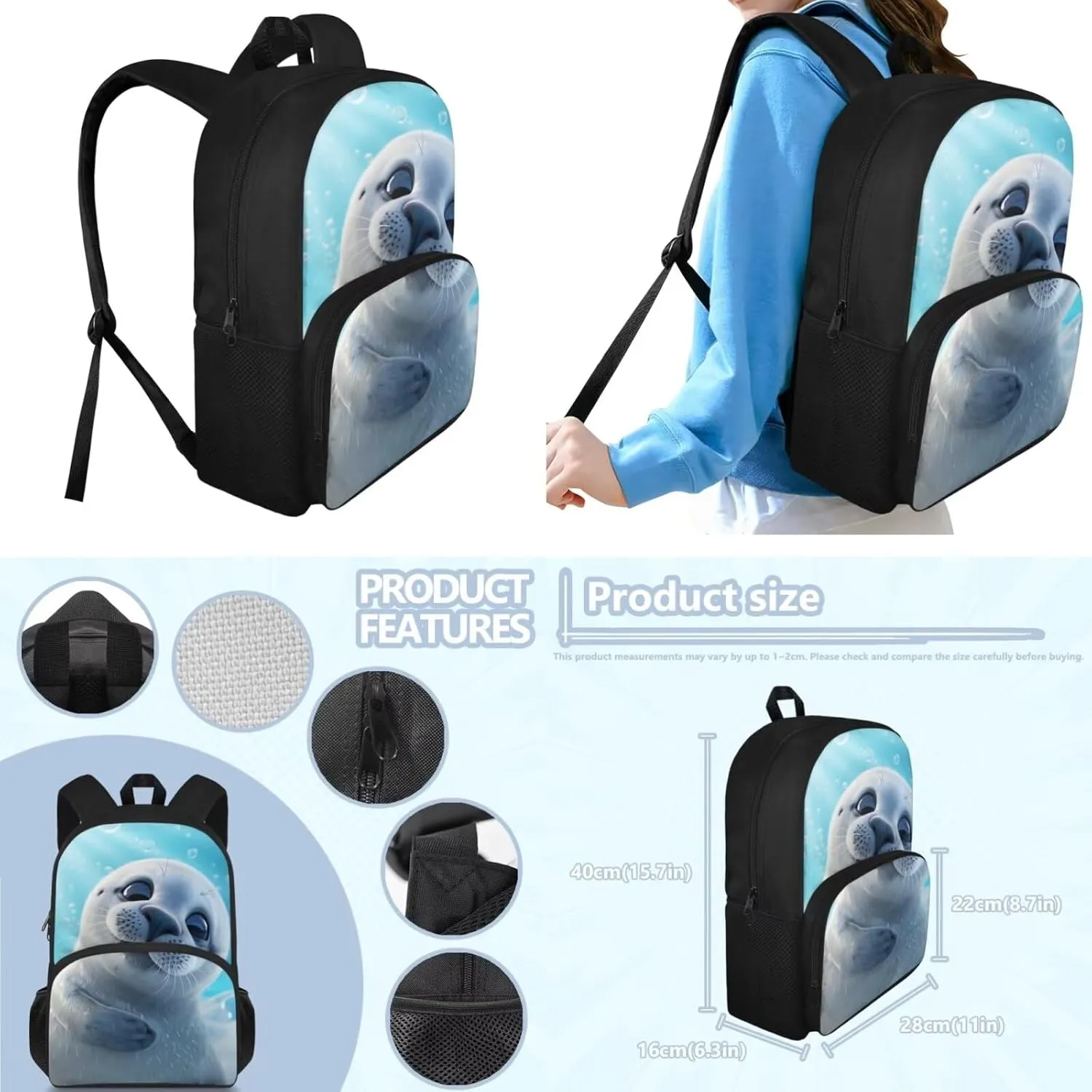 3D Otter Kids Backpack Boys Elementary School Students Preschool Backpack with Lunch Box Pencil Case Organizer Suitable for Traveling Hiking Camping Picnic