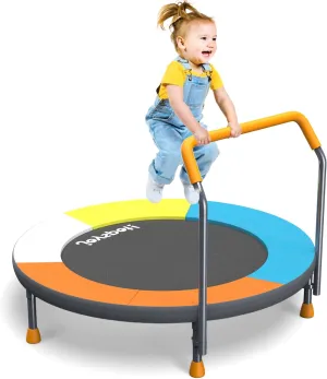 3FT Foldable Trampoline for Kids, 36” Mini Small Trampoline with Handle Bar Indoor Outdoor, Height-Adjustable,Max Load 150LBS,Toddler Baby Jumping Mat,Fitness Recreational Trampoline Garden Workout