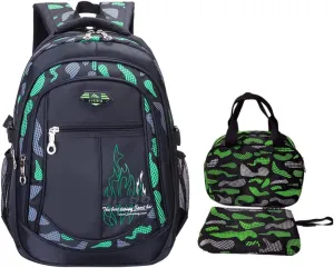 3Pcs Camo-Print Primary School Backpack and Lunch-Bag Set for Boys Camouflage Elementary Bookbag Rucksack Waterproof