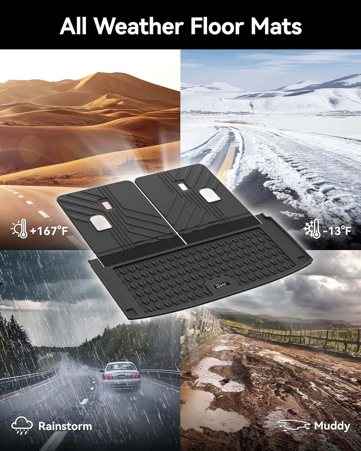3W Trunk Mat with Backrest Mat Fit 2022-2025 Acura MDX Accessories, Cargo Mat and Seat Back Cover Protector TPE All Weather, Black