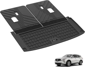 3W Trunk Mat with Backrest Mat Fit 2022-2025 Acura MDX Accessories, Cargo Mat and Seat Back Cover Protector TPE All Weather, Black