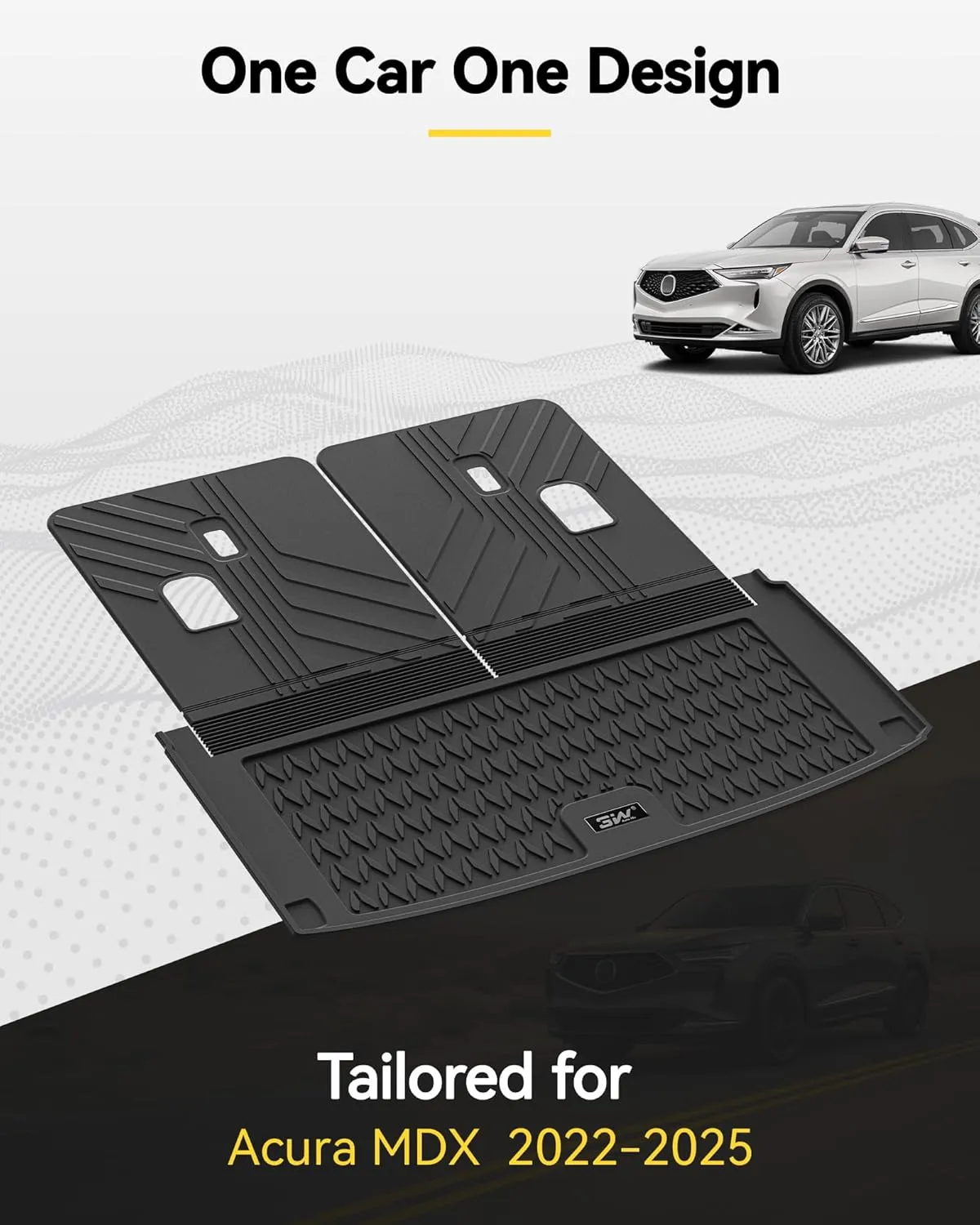 3W Trunk Mat with Backrest Mat Fit 2022-2025 Acura MDX Accessories, Cargo Mat and Seat Back Cover Protector TPE All Weather, Black