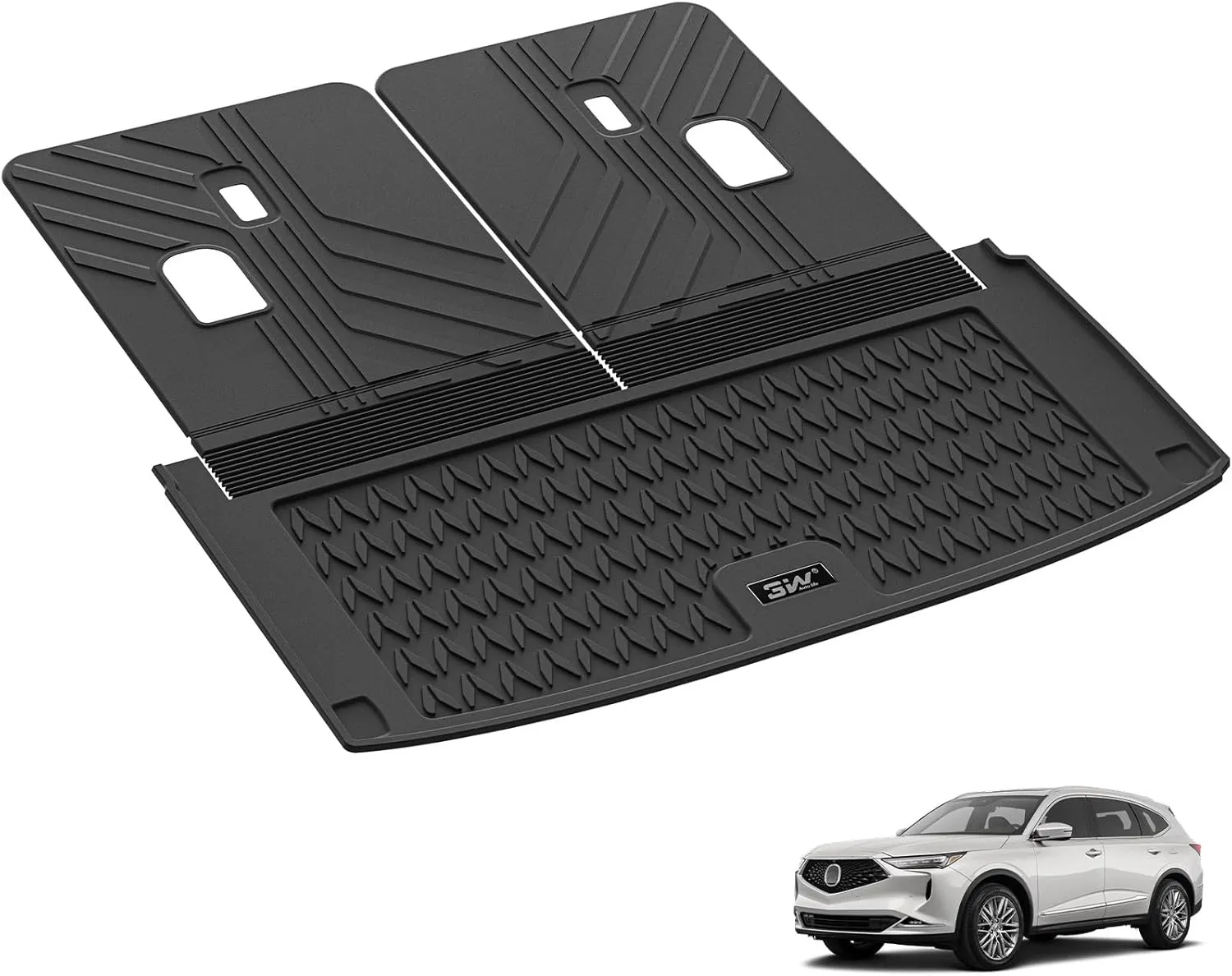 3W Trunk Mat with Backrest Mat Fit 2022-2025 Acura MDX Accessories, Cargo Mat and Seat Back Cover Protector TPE All Weather, Black