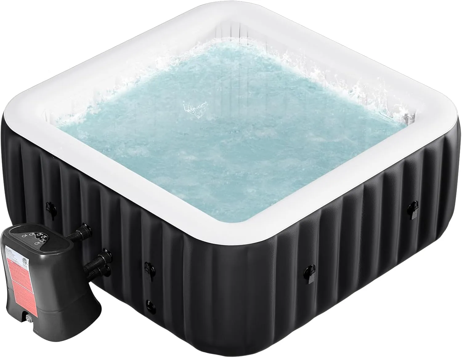 4-6 Person Inflatable Hot Tub, Large Square Portable Blow up Hot Tub, Leak-Proof PVC Outdoor Spa with 130 Air Jets, Insulated Cover and Heater Pump, 73” X 73”X 25”