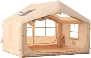 4-6 Person Inflatable Tent - Quick Setup Air Tent with Stove Jack, 420D Oxford (PU2000), 15cm Air Beams, 2 Doors & Windows