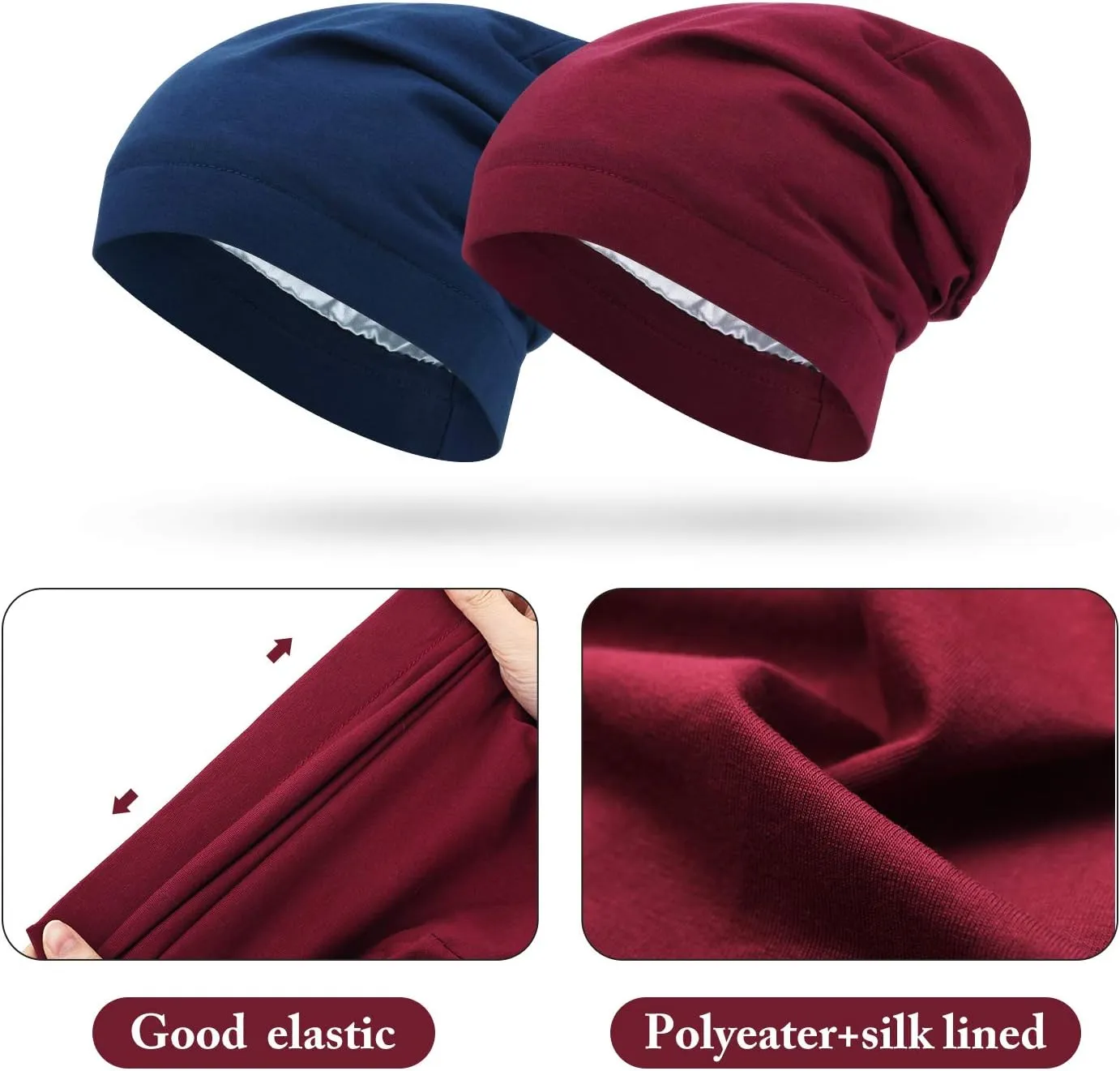 4 Pieces Satin Lined Sleep Cap Slouchy Beanie Hat Night Hair Cap for Women
