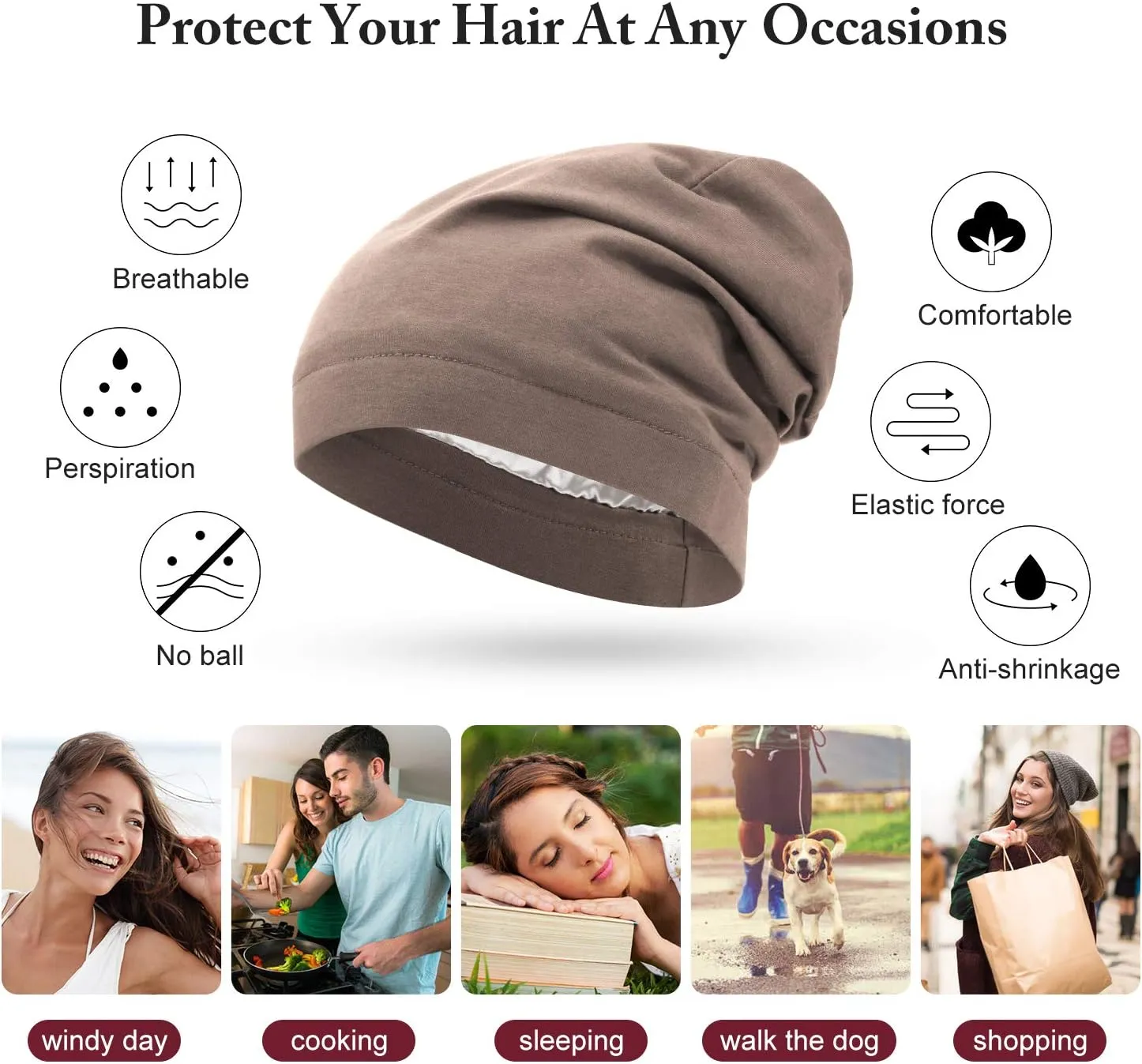 4 Pieces Satin Lined Sleep Cap Slouchy Beanie Hat Night Hair Cap for Women