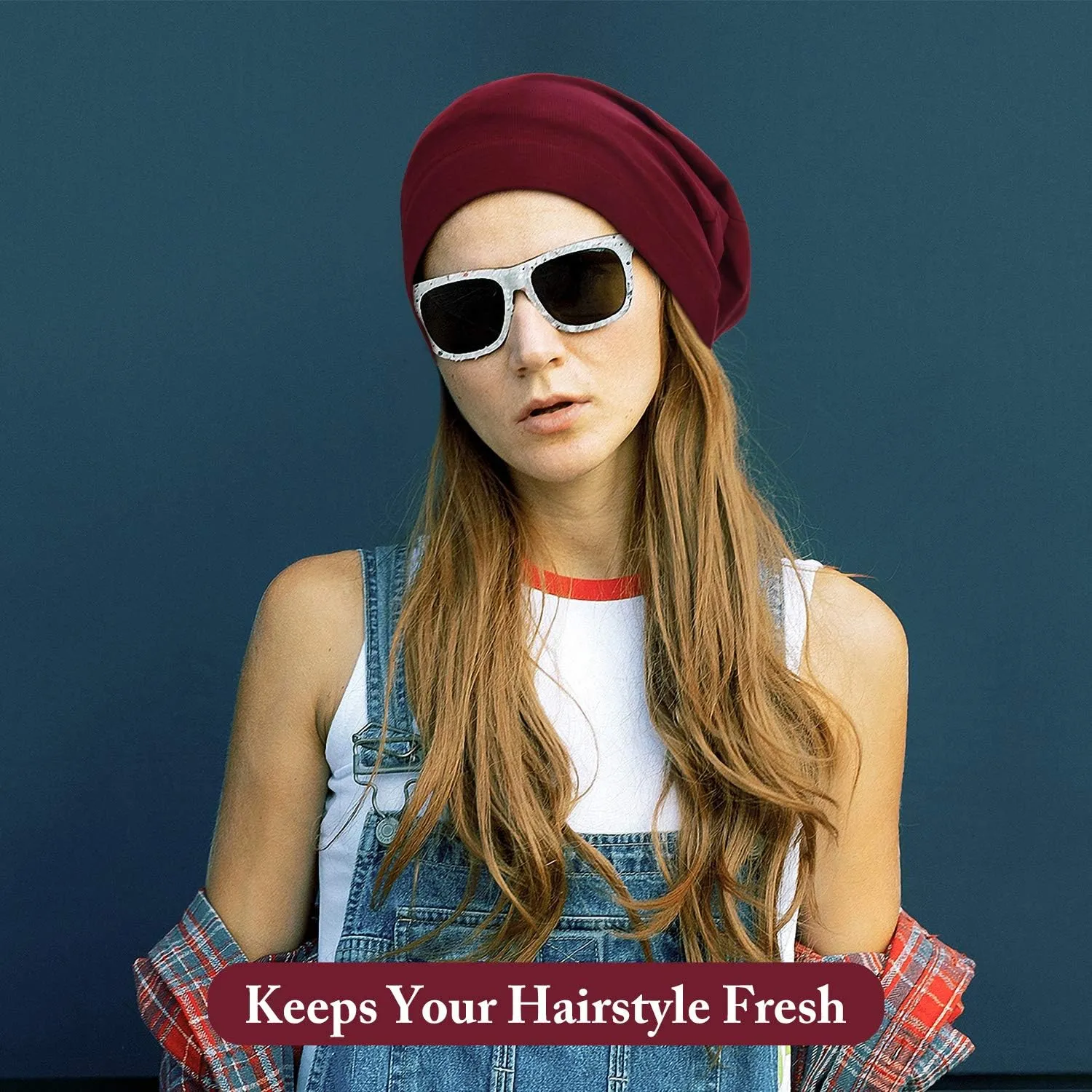 4 Pieces Satin Lined Sleep Cap Slouchy Beanie Hat Night Hair Cap for Women