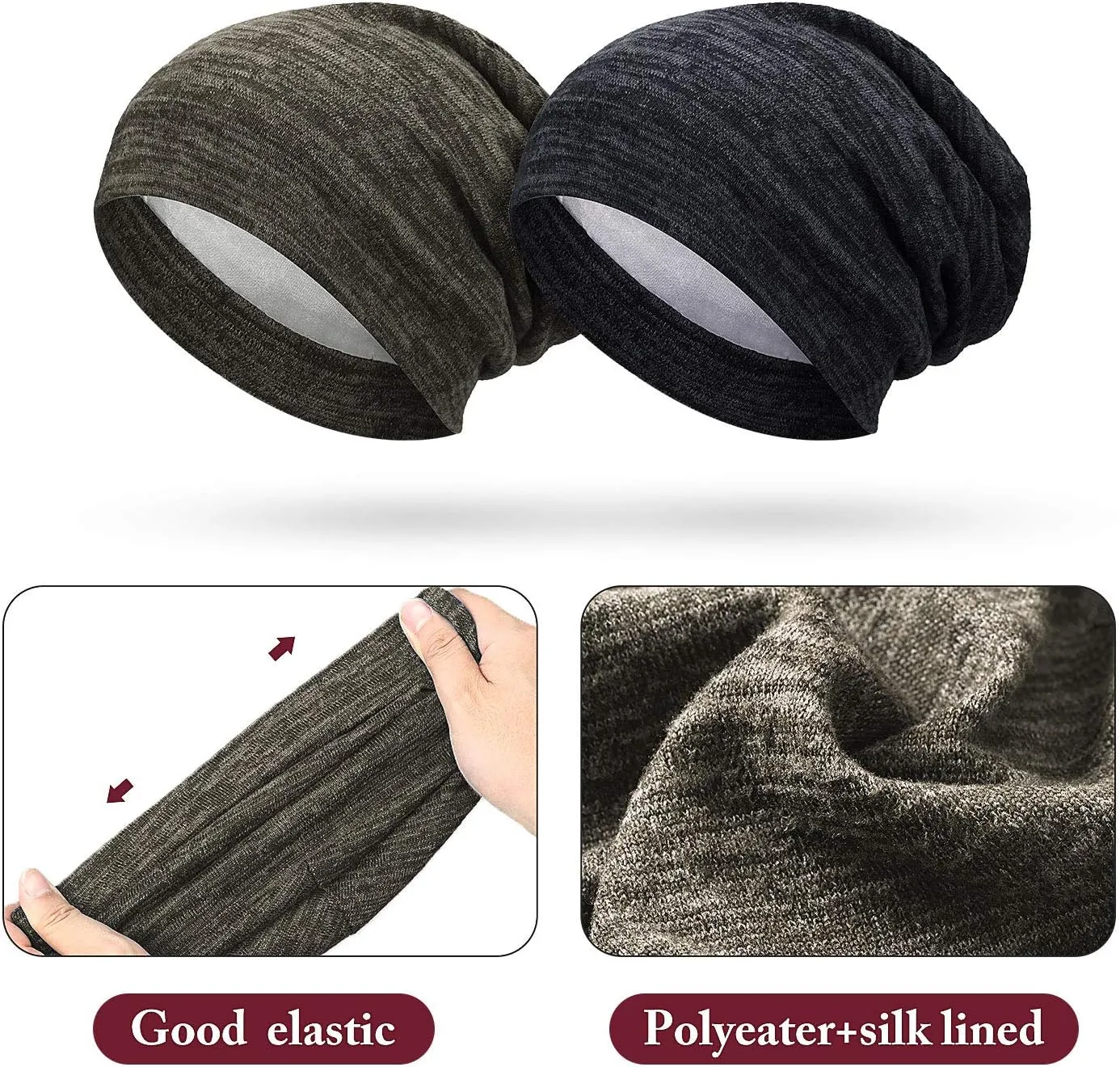 4 Pieces Satin Lined Sleep Cap Slouchy Beanie Hat Night Hair Cap for Women
