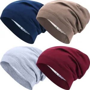 4 Pieces Satin Lined Sleep Cap Slouchy Beanie Hat Night Hair Cap for Women