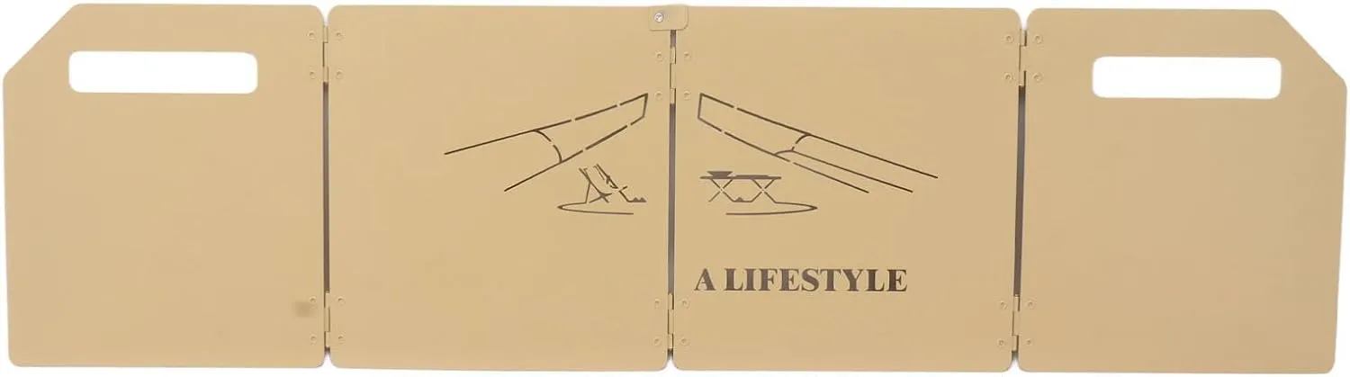 4 Plates Folding Stove Windscreen Windproof Carbon Steel Windshield for Camping BBQ Outdoor (Khaki)