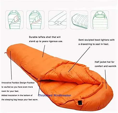 4 Seasons Camping Goose Down Sleeping Bag, Mummy Down Sleeping Bag, Soft Touch, Compression Stuff Sack