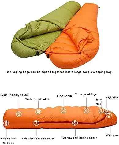 4 Seasons Camping Goose Down Sleeping Bag, Mummy Down Sleeping Bag, Soft Touch, Compression Stuff Sack