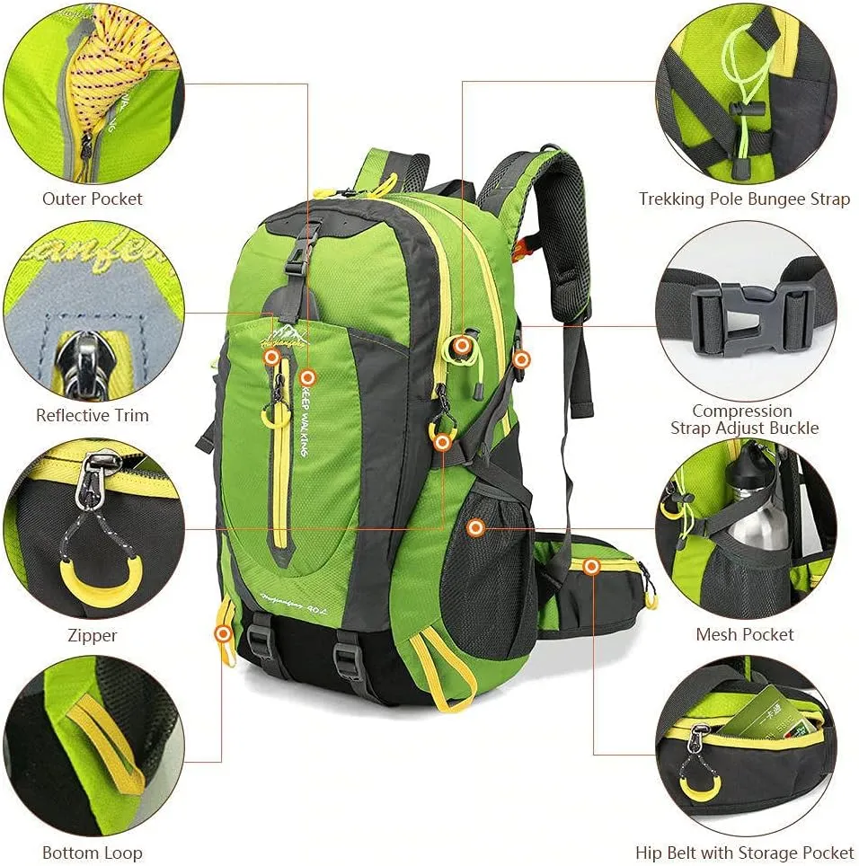 40L Waterproof Climbing Rucksack Travel Hiking Backpack Laptop Daypack Trekking Backpack Outdoor Men Women Sport Bag-Lake Blue