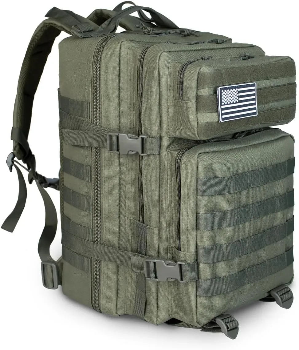 45L Large Tactical Backpack Molle System Durable Oxford Hiking Camping Backpack Air Cushion Belt Unisex Daypack (B090-BLACK)