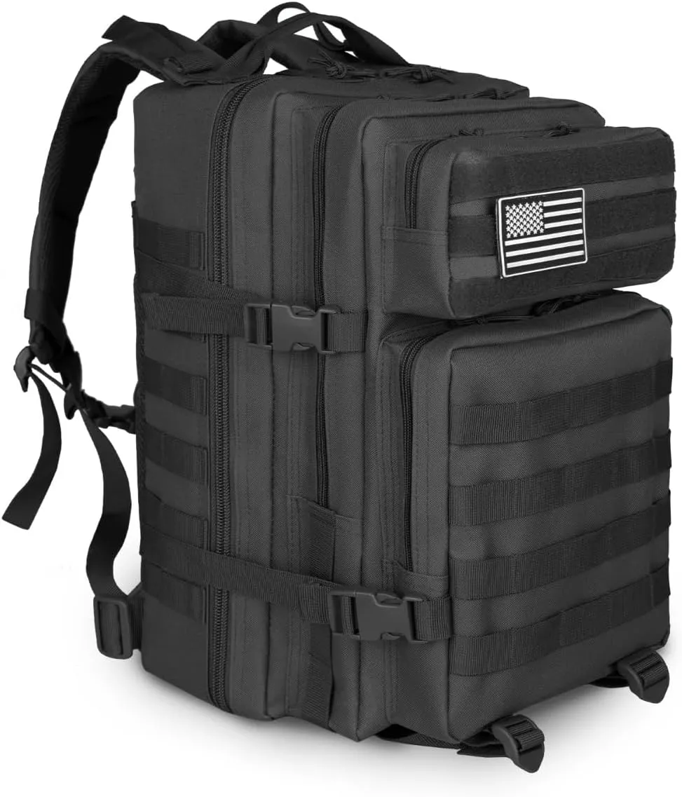 45L Large Tactical Backpack Molle System Durable Oxford Hiking Camping Backpack Air Cushion Belt Unisex Daypack (B090-BLACK)