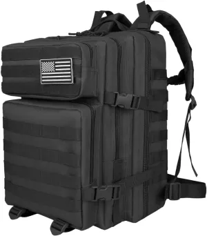 45L Large Tactical Backpack Molle System Durable Oxford Hiking Camping Backpack Air Cushion Belt Unisex Daypack (B090-BLACK)