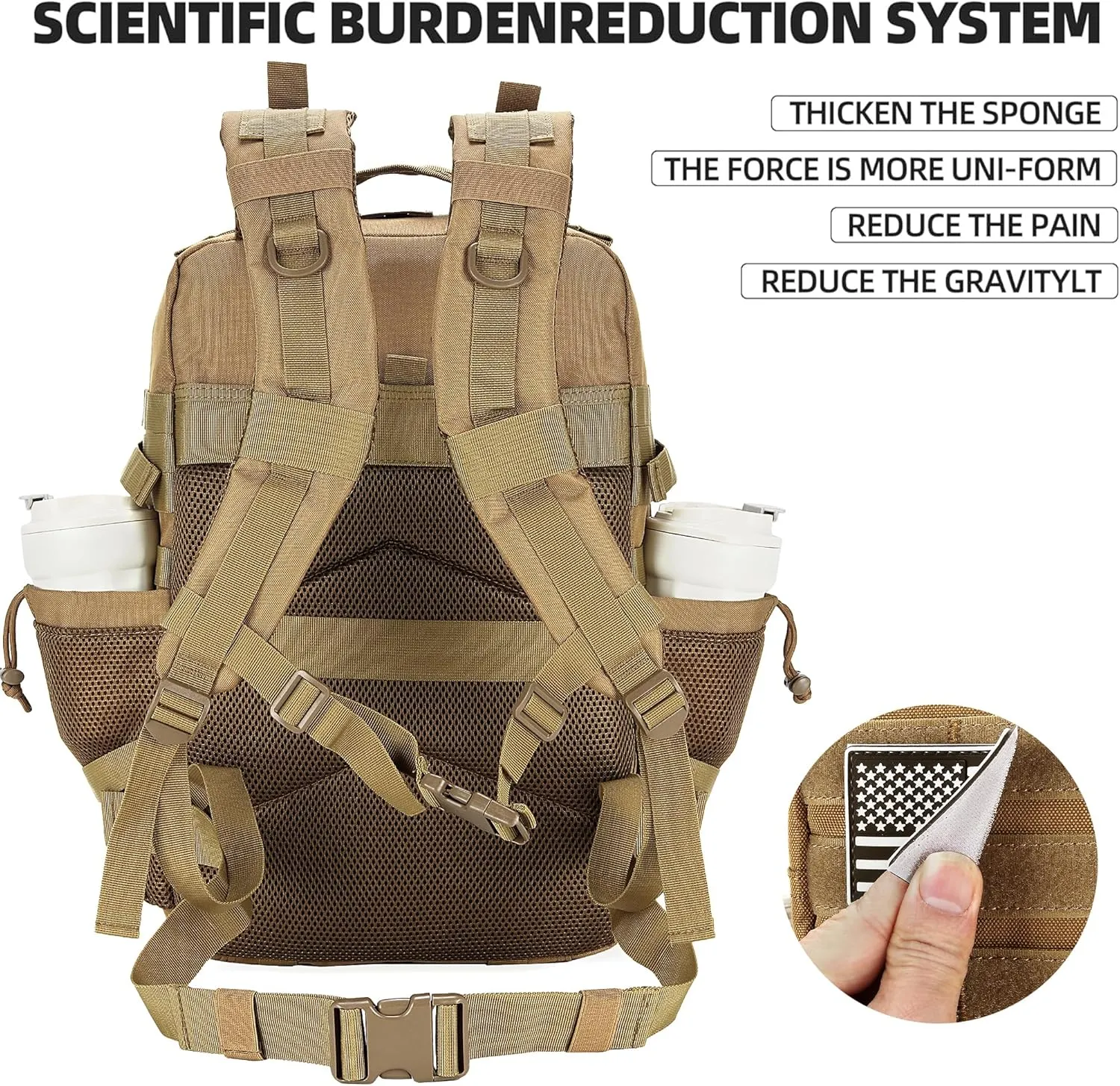 45L Tactical Assault Backpack 3 day assault pack with Molle Waterproof backpack Rucksack for Tactical Backpacks (khaki)