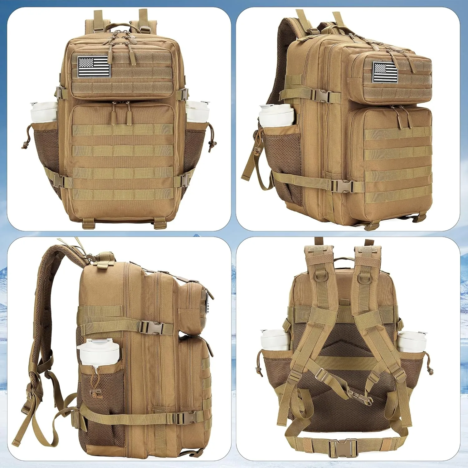 45L Tactical Assault Backpack 3 day assault pack with Molle Waterproof backpack Rucksack for Tactical Backpacks (khaki)