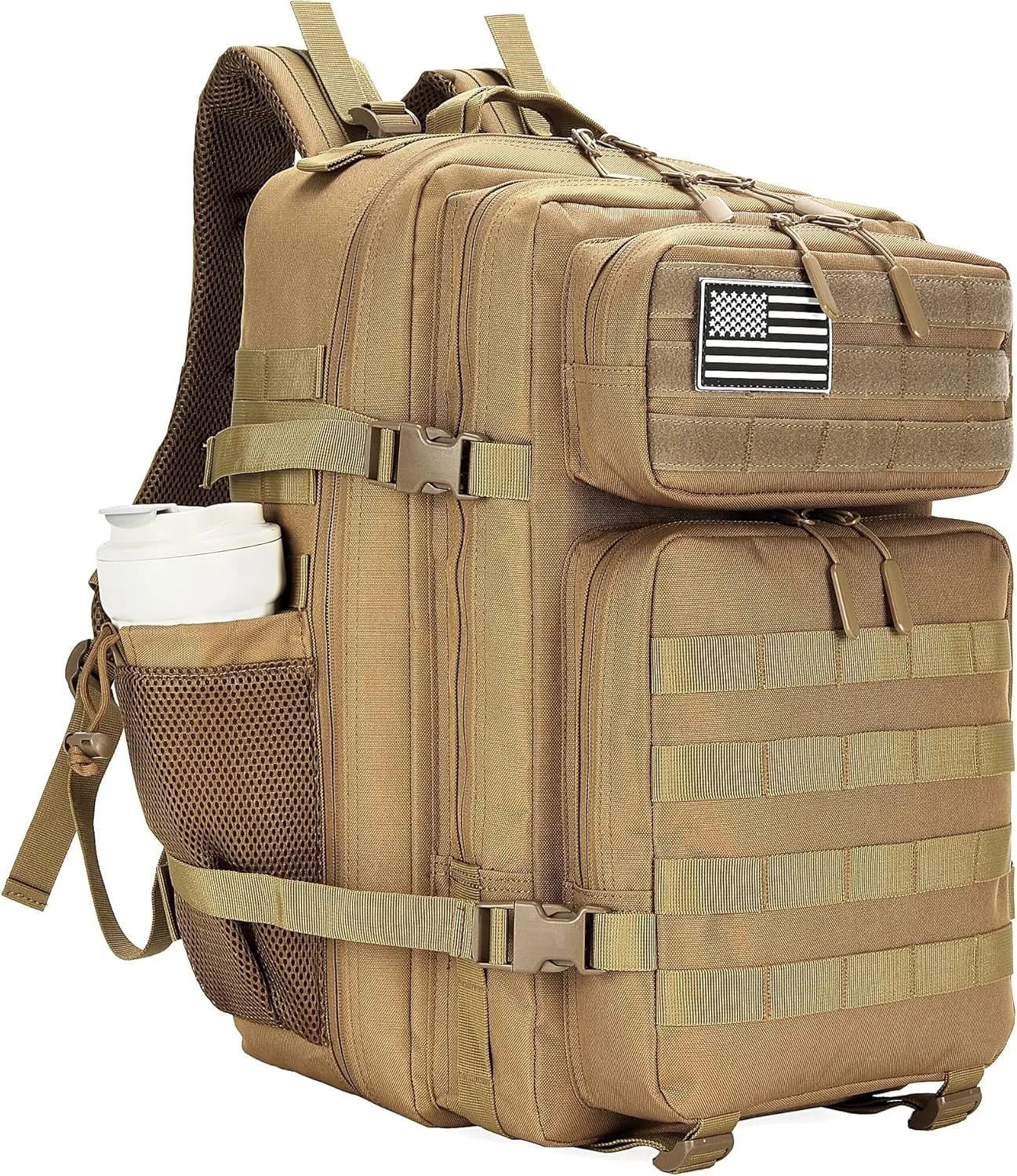 45L Tactical Assault Backpack 3 day assault pack with Molle Waterproof backpack Rucksack for Tactical Backpacks (khaki)