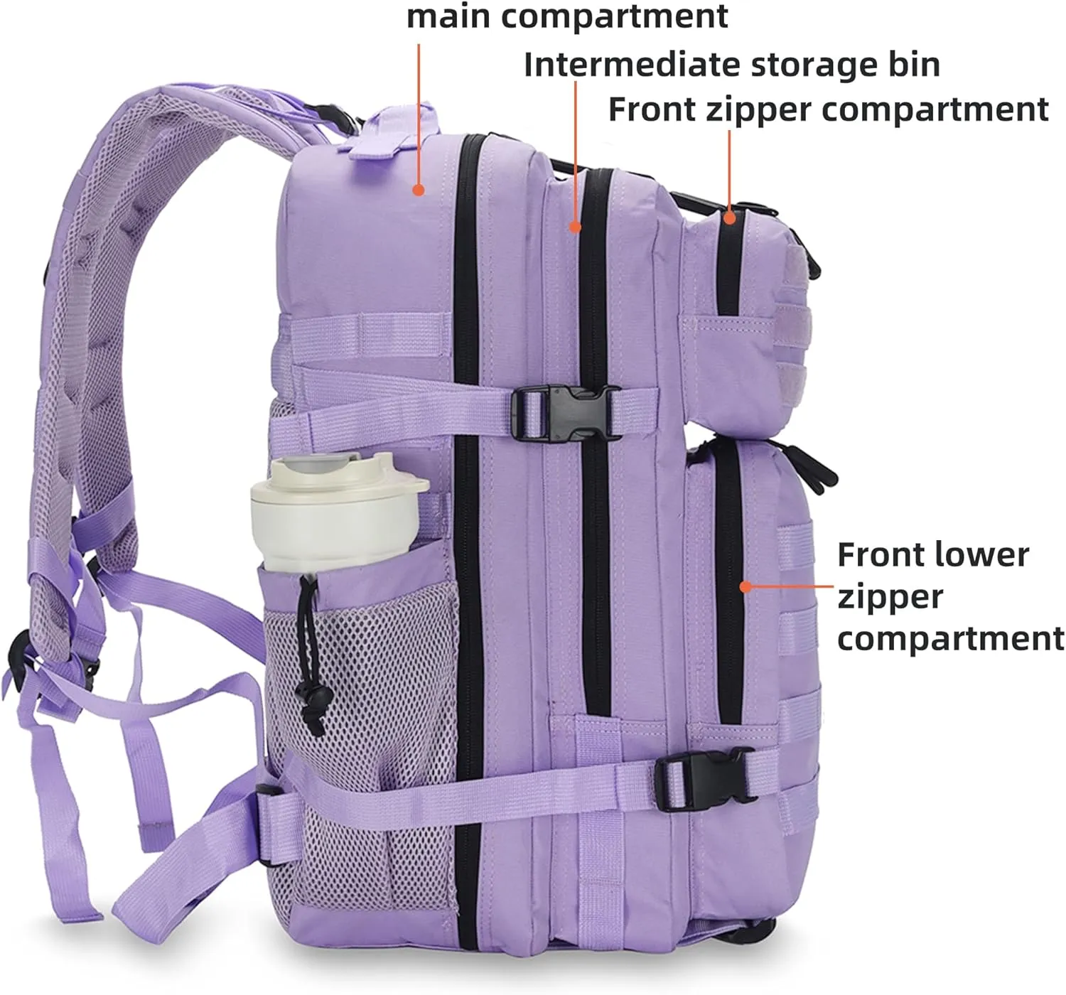 45L Tactical Assault Backpack 3 Day Assault Pack with MOLLE Waterproof Rucksack for Tactical Backpacks (Light Purple)