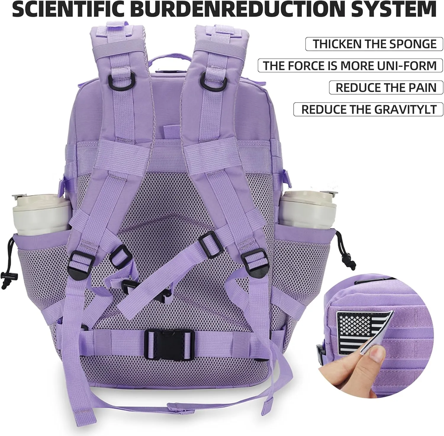45L Tactical Assault Backpack 3 Day Assault Pack with MOLLE Waterproof Rucksack for Tactical Backpacks (Light Purple)