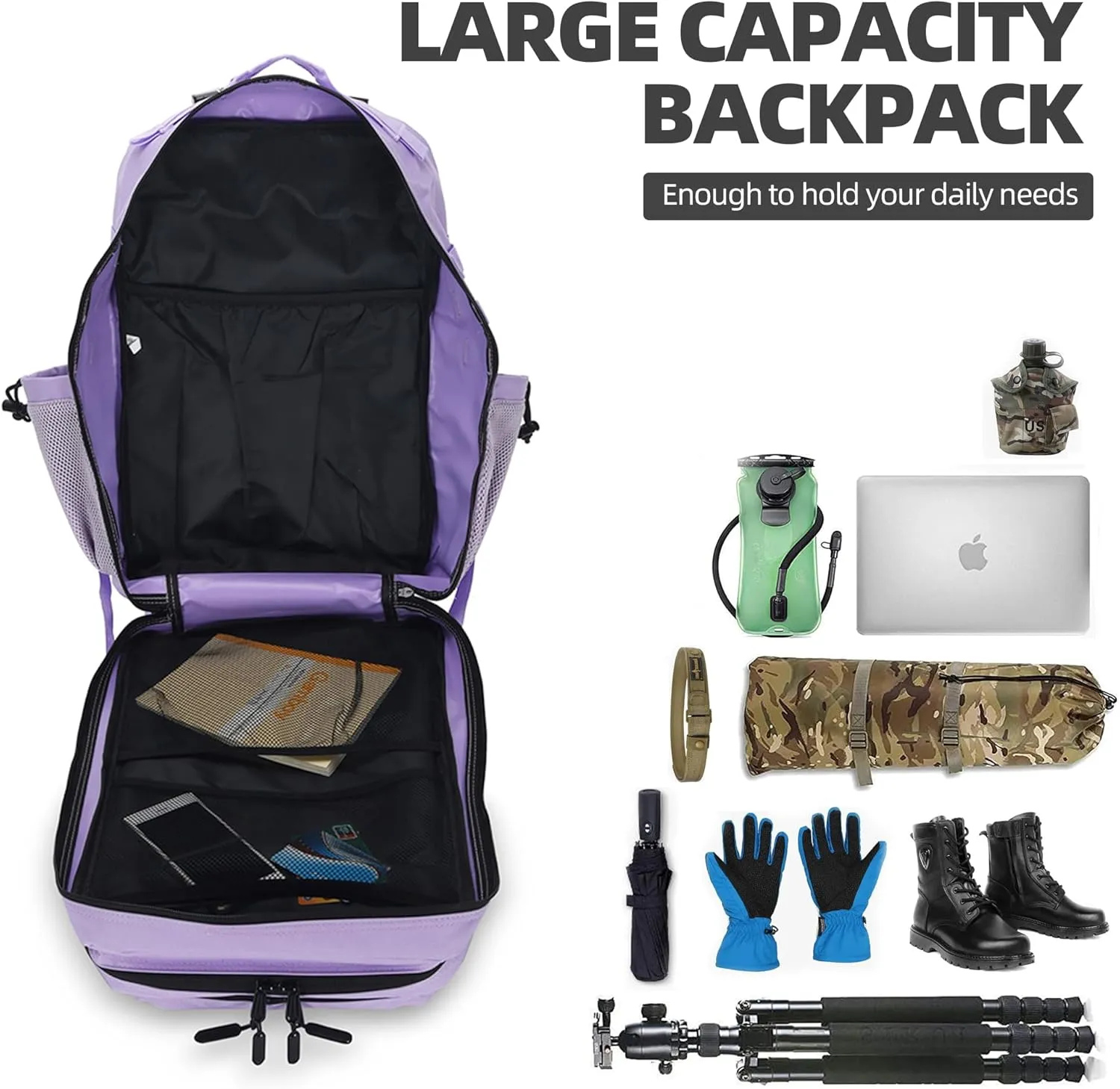 45L Tactical Assault Backpack 3 Day Assault Pack with MOLLE Waterproof Rucksack for Tactical Backpacks (Light Purple)