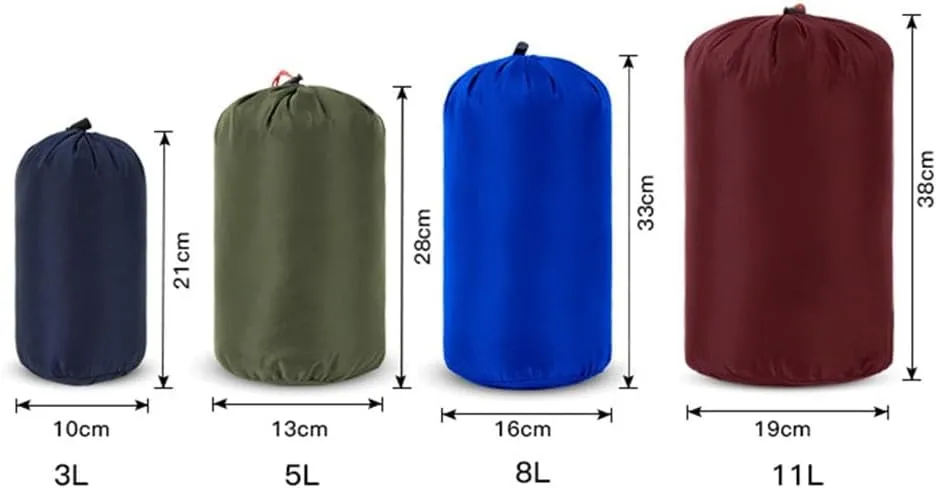 4Pack Stuff Sacks For Backpacking, Drawstring Bags Bulk For Outdoor Products Camping Gear Travel Drawstring Bags Foldable Lightweight Sleeping Bag Compression Bag (11L  8L  5L  3L)