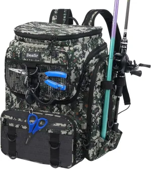 50L Fishing Backpack with Dedicated Rod Compartment Holders, Water-resistant Large Tackle Storage Bag for Saltwater Bass Fishing, Heavy Duty Outdoor Gear Backpack for Men