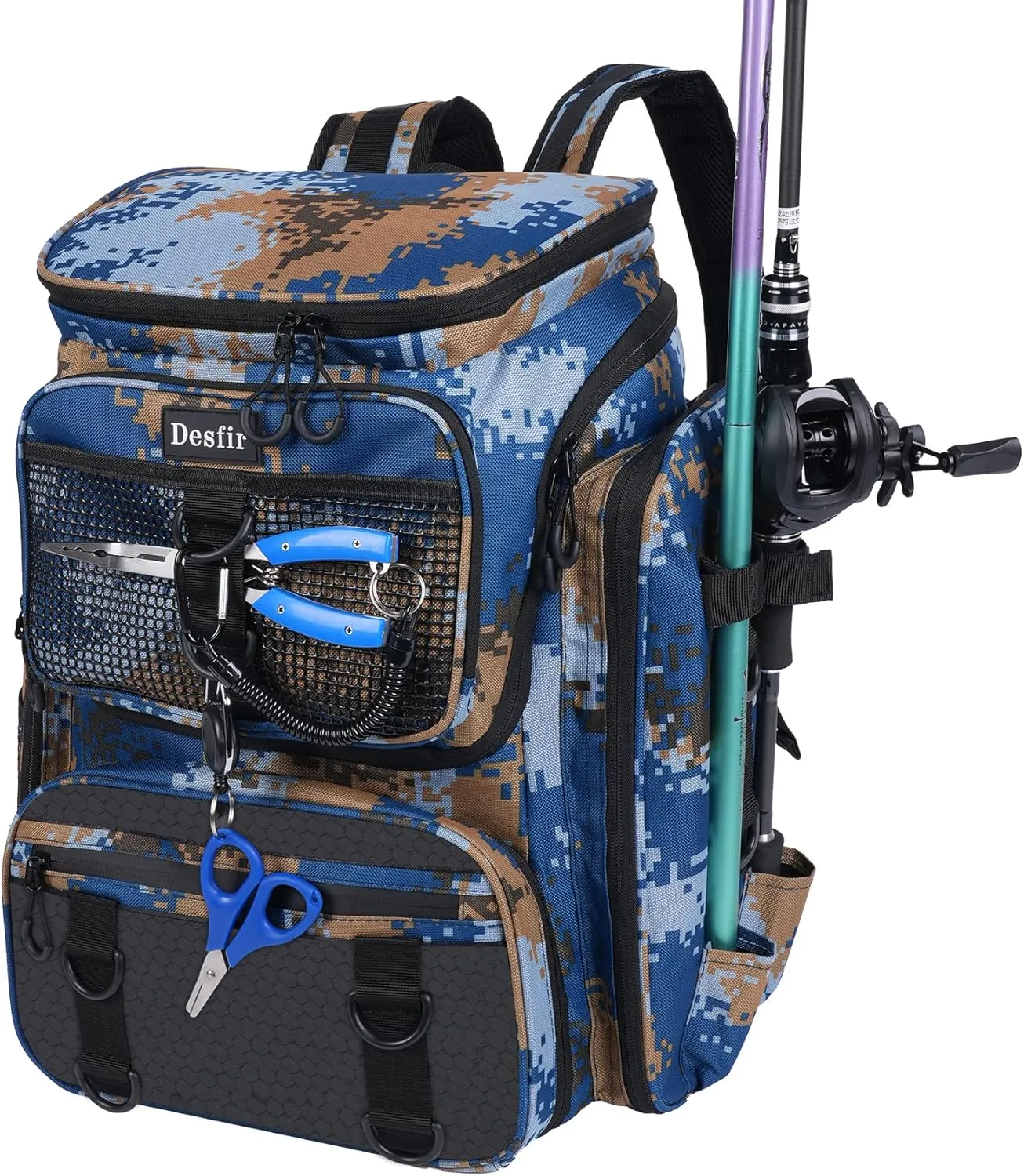 50L Fishing Backpack with Dedicated Rod Compartment Holders, Water-resistant Large Tackle Storage Bag for Saltwater Bass Fishing, Heavy Duty Outdoor Gear Backpack for Men