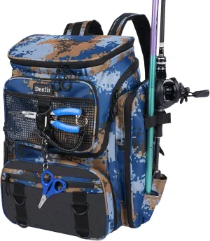 50L Fishing Backpack with Dedicated Rod Compartment Holders, Water-resistant Large Tackle Storage Bag for Saltwater Bass Fishing, Heavy Duty Outdoor Gear Backpack for Men