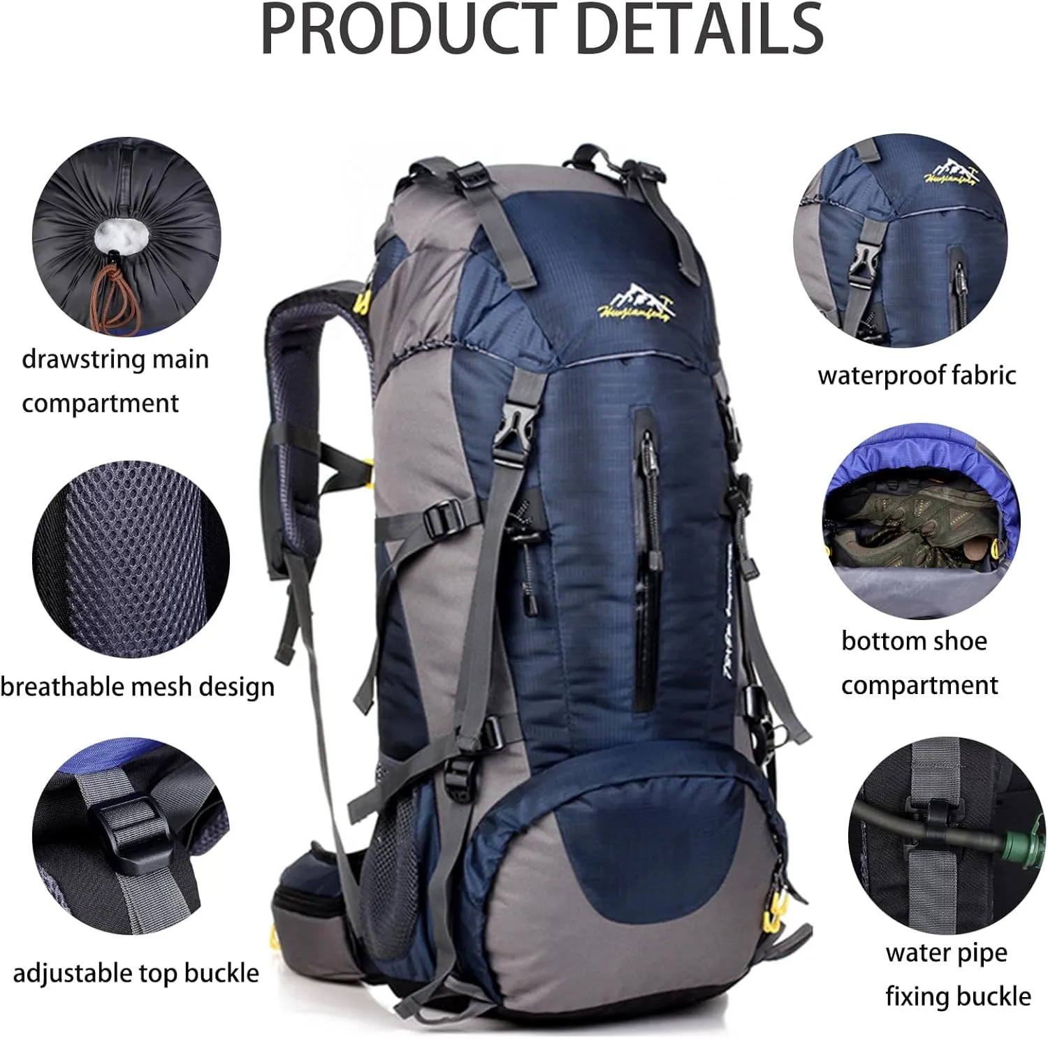 50L Hiking Backpack Waterproof Lightweight With Rain Cover,Outdoor Sport Daypack For Men Women Climbing Camping Touring