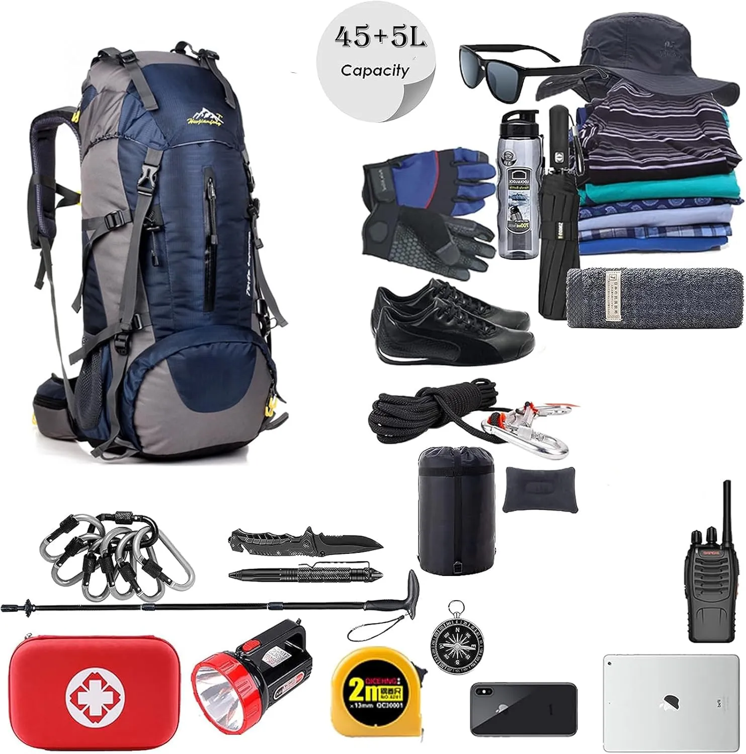 50L Hiking Backpack Waterproof Lightweight With Rain Cover,Outdoor Sport Daypack For Men Women Climbing Camping Touring