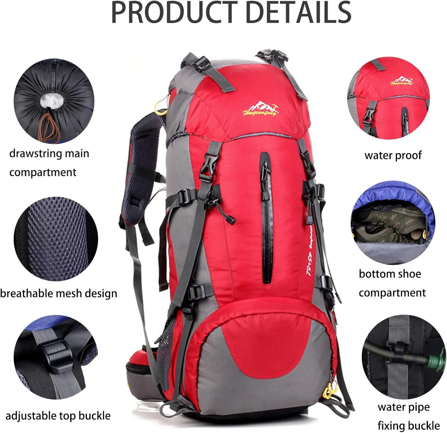 50L Hiking Backpack Waterproof Lightweight With Rain Cover,Outdoor Sport Daypack For Men Women Climbing Camping Touring