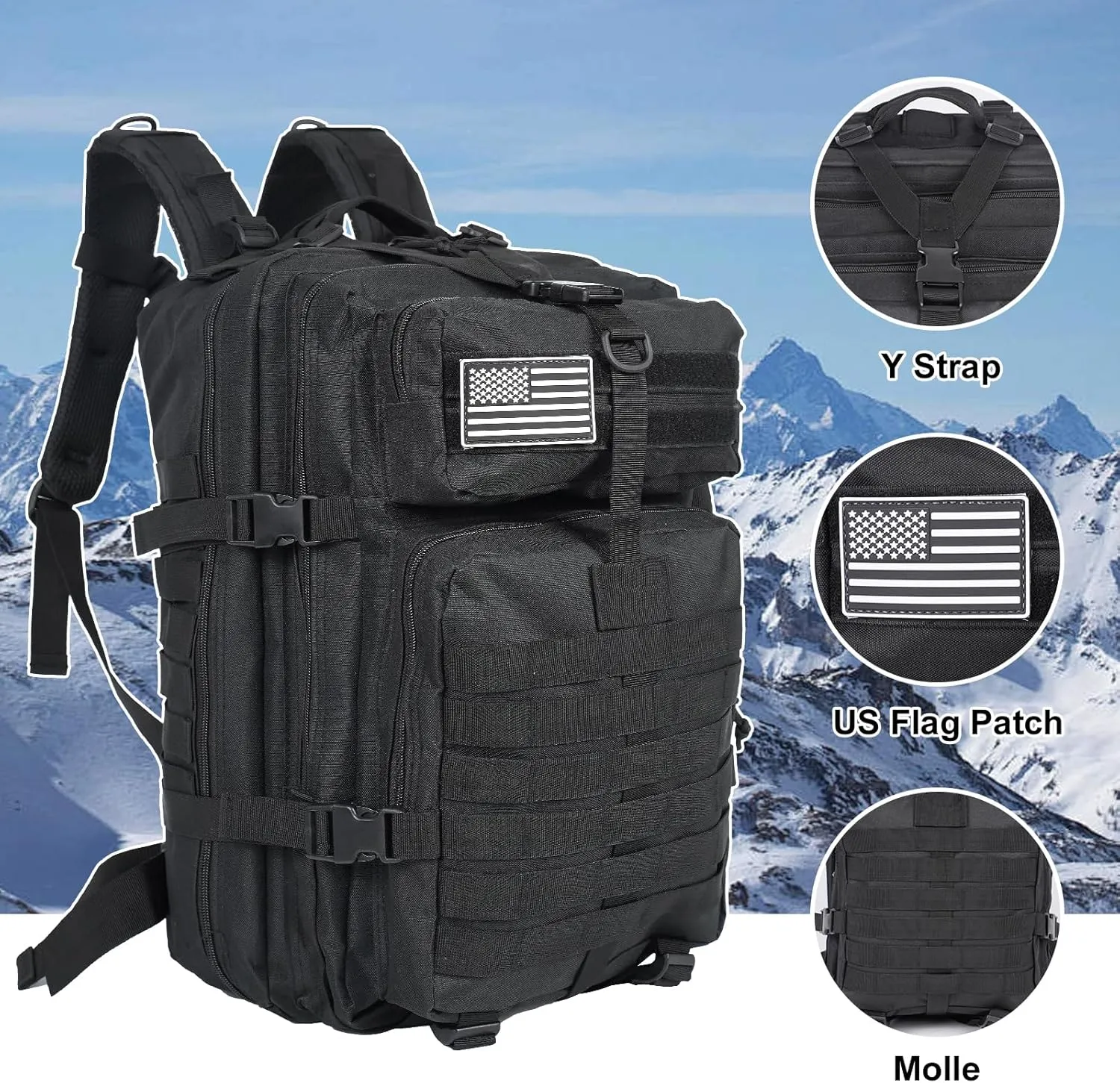 50L Large Military Tactical Backpack Molle Army Assault Pack for Travel Camping Hiking Fishing Backpack for men(black)