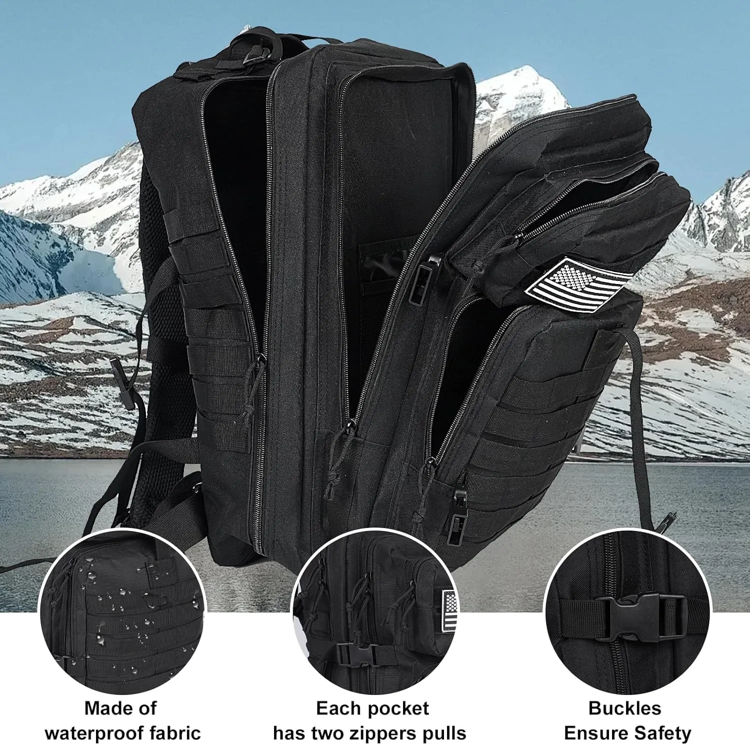 50L Large Military Tactical Backpack Molle Army Assault Pack for Travel Camping Hiking Fishing Backpack for men(black)