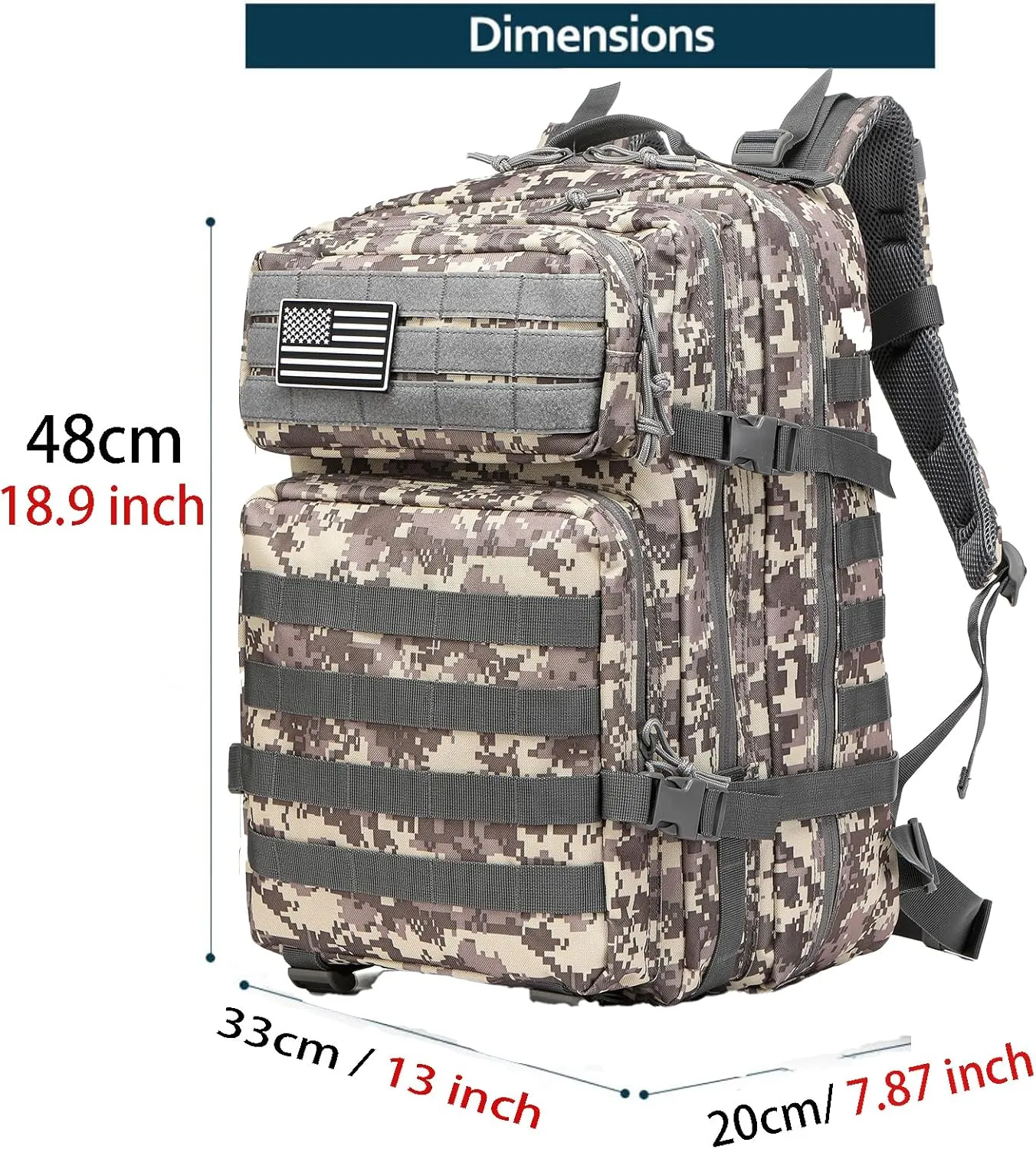 50L Sturdy Waterproof Fishing Hunting Bag Outdoor Military Tactical Sports Fitness Camping Hiking GYM Bag Backpacks (ACU)