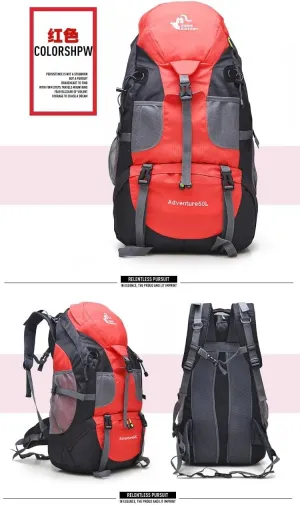 50L Waterproof Hiking Backpack Men Trekking Travel Backpacks Women Sport Bag Outdoor Mountaineering Hike Bags (Red 1)