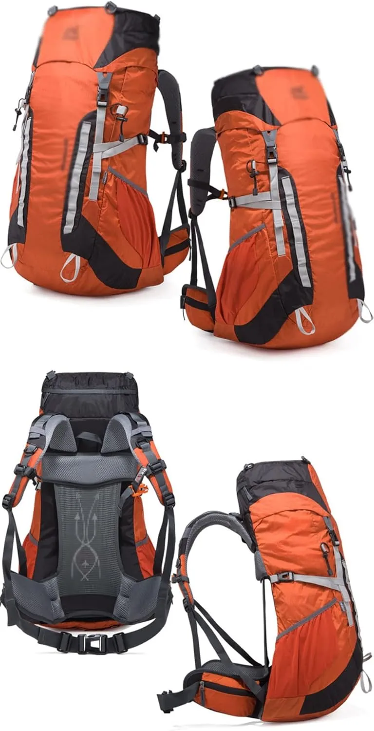 52L Outdoor Mountaineering Bag Mountaineering Backpack Mountaineering Sports Bag with Rain Cover(D)