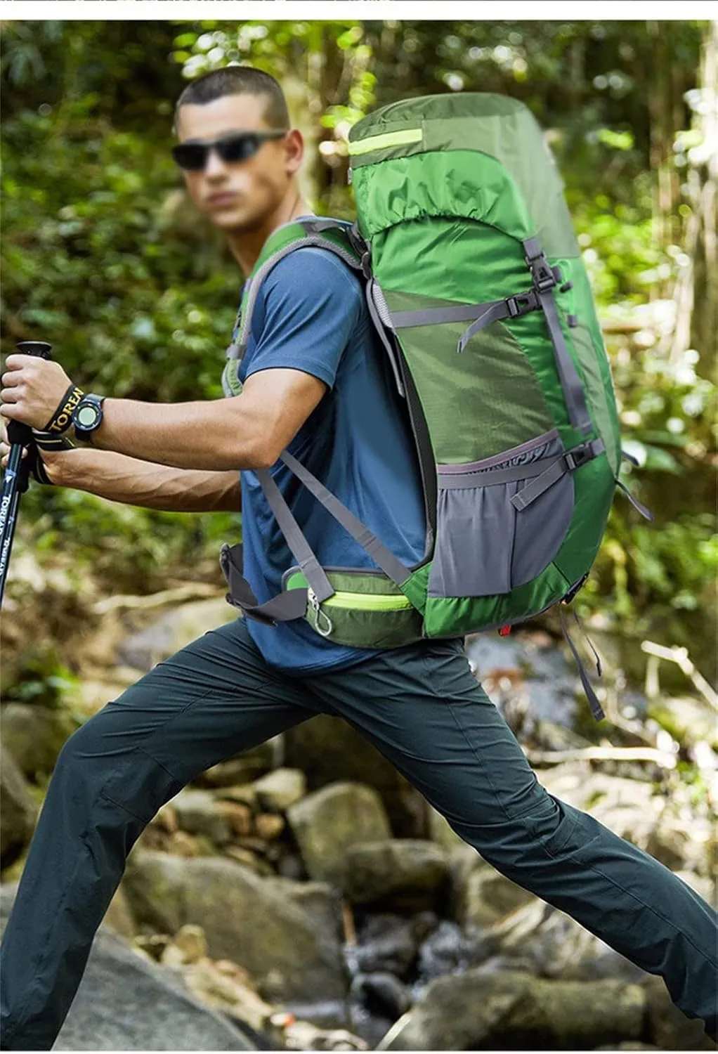 55L Hiking Outdoor Bag Travel Backpack Wear Resistant Sports Backpack with Rain Cover(Black)