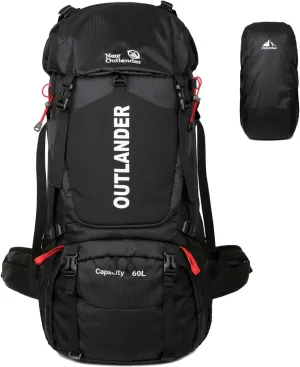 60L Hiking Camping Backpack with Rain Cover, Waterproof Large Capacity Outdoor Sport Travel Daypack Climbing Touring