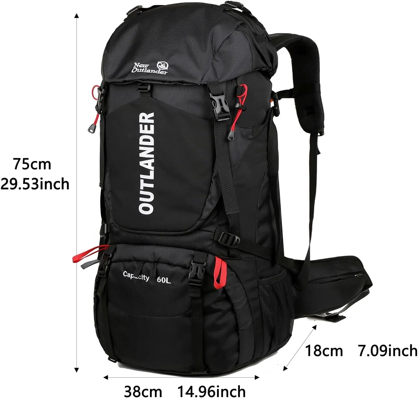 60L Hiking Camping Backpack with Rain Cover, Waterproof Large Capacity Outdoor Sport Travel Daypack Climbing Touring