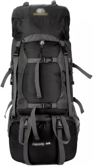 60L Outdoor Mountaineering Bag Hiking Backpack Sports Bag Mountaineering Rucksack(Black)