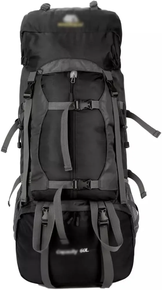 60L Outdoor Mountaineering Bag Hiking Backpack Sports Bag Mountaineering Rucksack(Black)