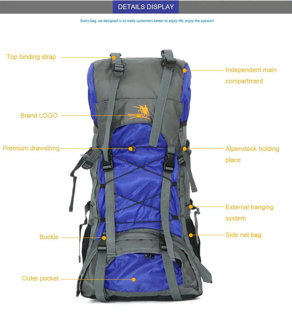 60L Waterproof Outdoor Hiking Backpack for Travel