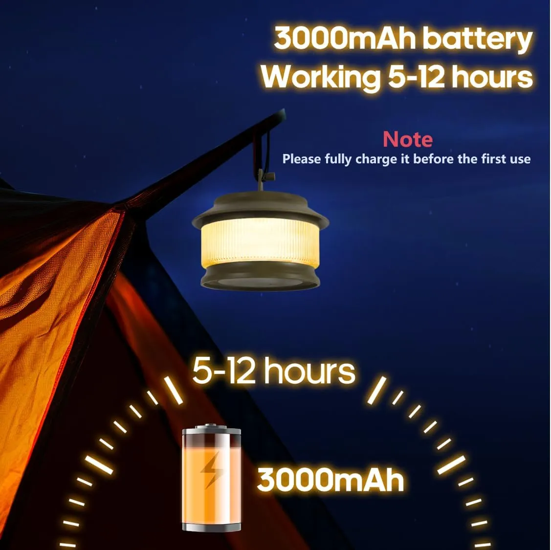 65.6ft Retractable Camping String Lights,3000mAh Camping Essentials Lamp Lights Waterproof,5Modes Outdoor Lights String for Tent,Yard,Hiking,RV,Holiday Decoration