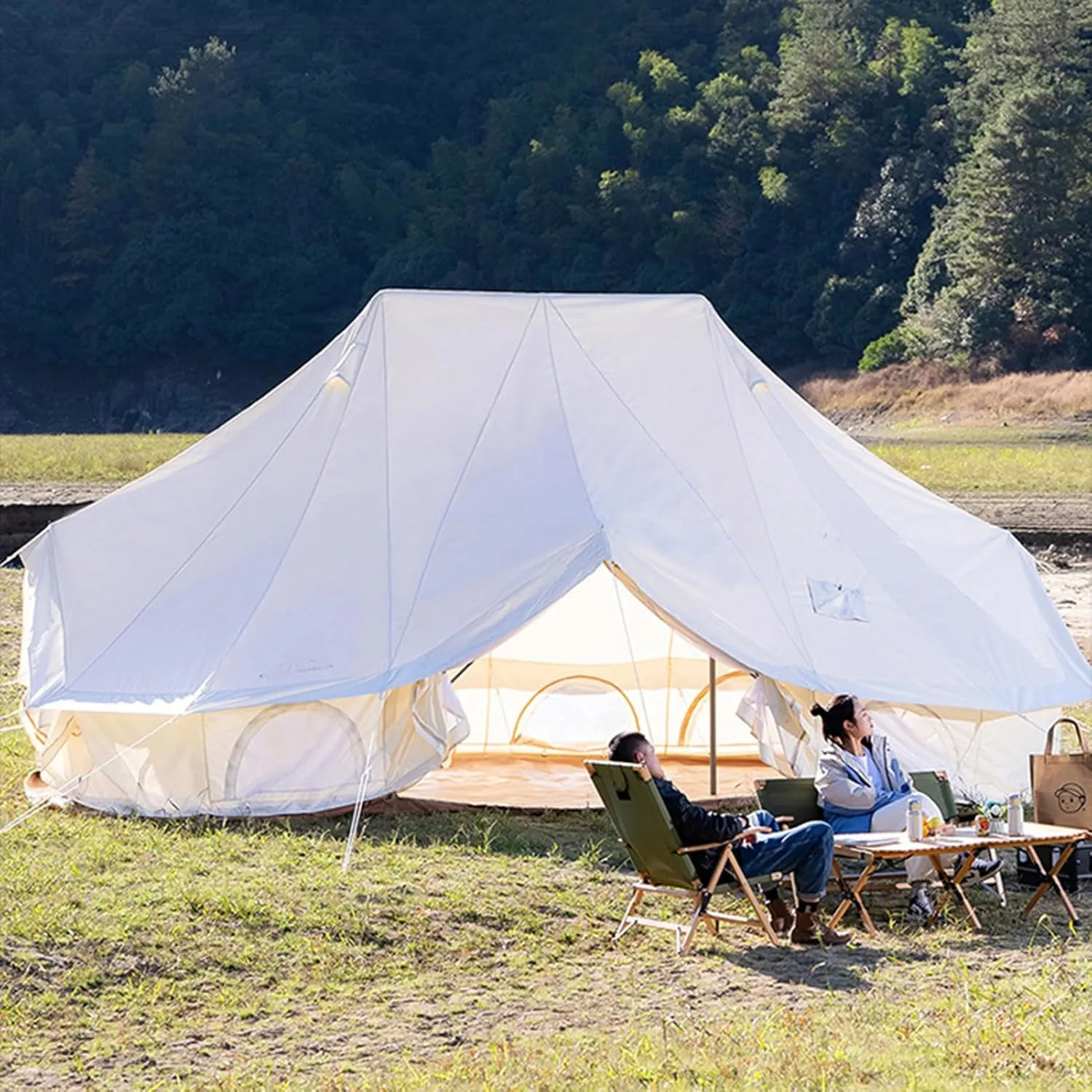 6m Bell Tent, 4 Season Camping Tent, Luxury Canvas Tent with Stove Sockets, Large Room for 8-10 People, Outdoor Camping Wall Tent, Easy to Set Up