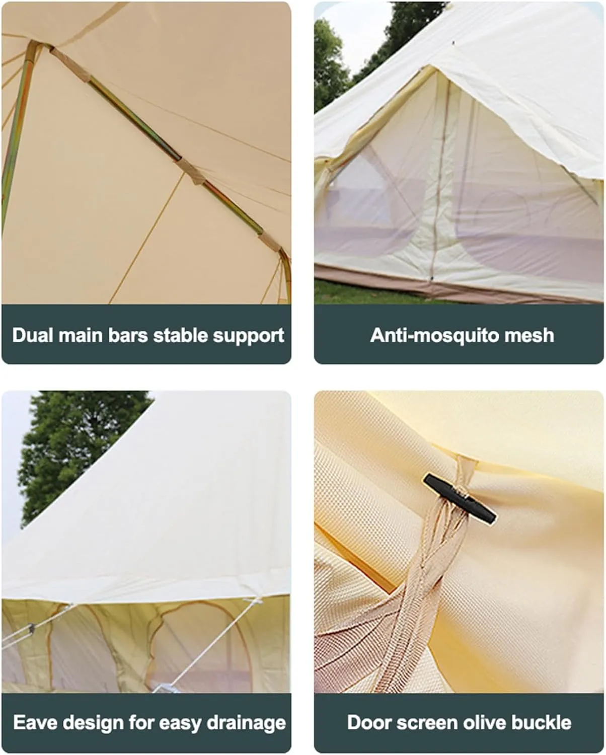 6m Bell Tent, 4 Season Camping Tent, Luxury Canvas Tent with Stove Sockets, Large Room for 8-10 People, Outdoor Camping Wall Tent, Easy to Set Up